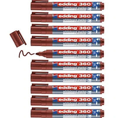 Imagen de edding 360 marcador para pizarras blancas marrón 10 rotuladores punta redonda 1,5 3 mm rotulador pizarra blanca, borrado en seco flipchart, tablón de notas