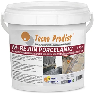 Imagen de M REJUN PORCELANIC de Tecno Prodist (1 Kg, Gris) Mortero para Lechada impermeable azulejos y suelos. Pavimentos cerámicos, ladrillos, piedra, etc. (Junta ancha 4 a 20mm)
