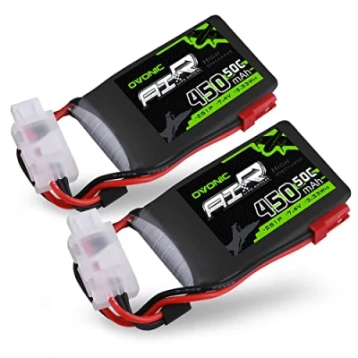 Imagen de OVONIC Lipo RC batería 2pcs 7.4V 450mAh 50C 2S con Conector JST para Emax Babyhawk Doinker Moskito Mico Heli 250 Helicóptero Pequeño Avión Micro FPV Racing Drone Quadcopter