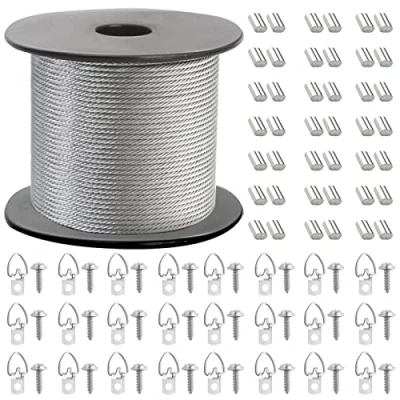Imagen de Marco de Imagen Juego Cables Colgantes Bobina Alambre Revestida Acero Inoxidable Trenzado 1,5 Mm x 100 Pies y 30 Piezas Anillo En D Tornillos Tubo Engarce.