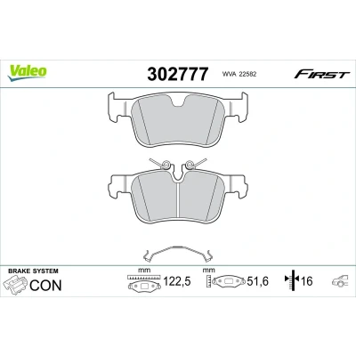 Imagen de VALEO 302777 Juego de pastillas freno Eje trasero excl. contacto avisador desgaste sin tornillos, Chapa antichirridos VOLVO: XC60 II