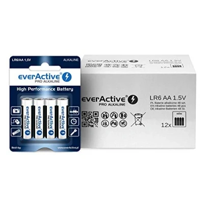 Imagen de everActive Pack de 48 Pilas AA alcalinas Mignon LR06 R06 1,5 V, máxima Potencia, 10 años Vida útil, Unidades, en blíster