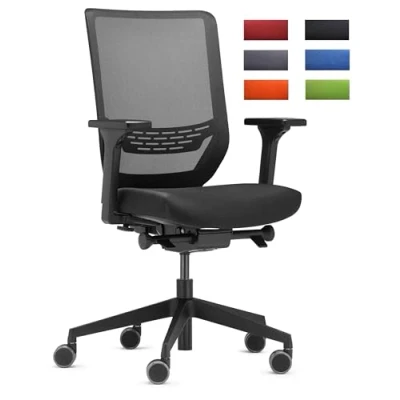 Imagen de Silla giratoria de oficina TO SYNC PRO, con brazos y ruedas universales, negro.