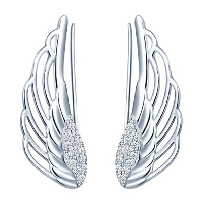 Imagen de Yumilok Pendinetes de Alas ángel para Mujer Niña, en Plata 925, Clip Oreja Circón Pendientes Escalada, Regalo Cumpleaños Navidad
