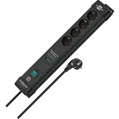 Imagen de Brennenstuhl Premium Line regleta enchufes de 4 Tomas con protección contra sobretensiones hasta 60.000 A (Cable 1,8 m, Interruptor, Fabricado en Alemania) Negro