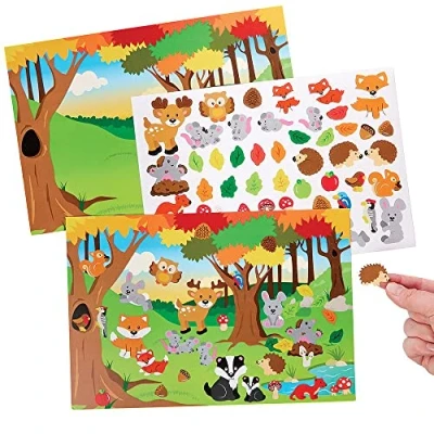 Imagen de Baker Ross FX153 Escenas con Pegatinas de Animales del Bosque Juego 5 para Niños