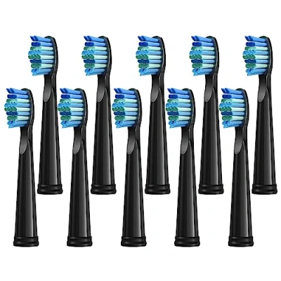 Imagen de Cabezales de recambio para cepillo dientes eléctrico Fairywill D7/D8/FW507/FW508/FW551/FW2011/FW917/FW959/FW515/Seago SG E9, con cerdas suaves (negros, 10 unidades)