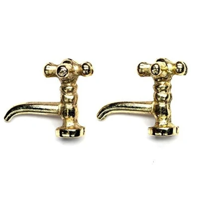 Imagen de MyTinyWorld 2X Miniatura para Casa De Muñecas Metal Color Dorado Cruces Camiseta Fregadero Grifos