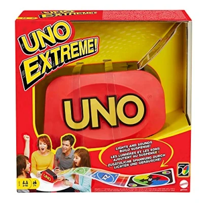 Imagen de Mattel Games UNO Extreme Juego de Cartas Familiar con Lanzador Luz y Sonido 112 2 a 10 Jugadores Regalo para Niños 7+ Años Adultos, GXY75