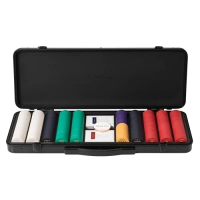 Imagen de SLOWPLAY Godel Juego de fichas póquer cerámica para Texas Hold&#039;em, 500 (con valores numerados), 39 mm y 10 g por ficha Estuche alta gama con carcasa extra resistente policarbonato