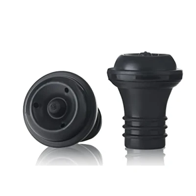 Imagen de Qpractiko Tapones de Vino Bomba Vacío Juego 2 unid Sellado Hermético Conserva Desmontable para Limpieza Fácil Tapón Botella Antigoteo Botellas Vino, Negro, Silicona