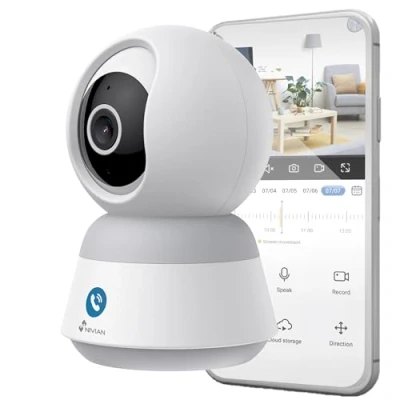 Imagen de NIVIAN Cámara de Vigilancia Interior Domo 360, WiFi 4MP Super HD, Detección Humana IA, Auto Tracking, Audio Bidireccional, Compatible con Alexa y Google Home