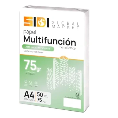 Imagen de SIDI Global Market Papel A4, Folios de 75gr, Paquete para Uso Escolar, Laboral o Personal, A4 Fotocopiadora y Multiusos, DIN extrablanco (50h, 75gr)