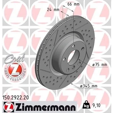 Imagen de ZIMMERMANN COAT Z 150.2922.20 Disco de freno 345 24 6/5 5 120 ventilación interna, ranurado, avellanado revestido altamente carbonizado BMW: 3 Berlina
