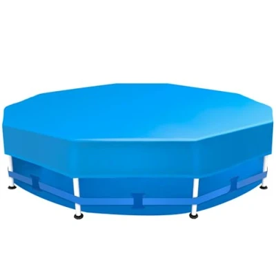 Imagen de Sekey Cobertor Piscina Redondo 457 cm Específico para Piscinas con Marco Metálico Correas Ajustables y Velcro Antiviento Ant Polvo Tela Densa Resistente a Desgarros Azul