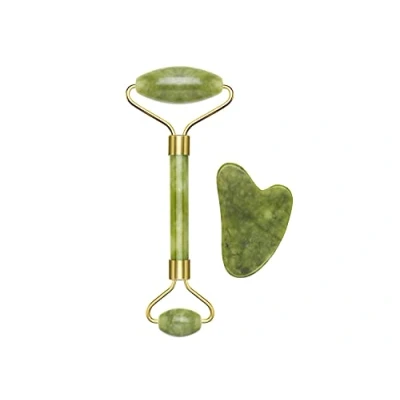 Imagen de BEPER C301ABE101 Rodillo y piedra Gua Sha en jade, Jade Roller &amp; Massagge Tool, Masaje facial corporal, Relajante, Remodelación Edad, Verde