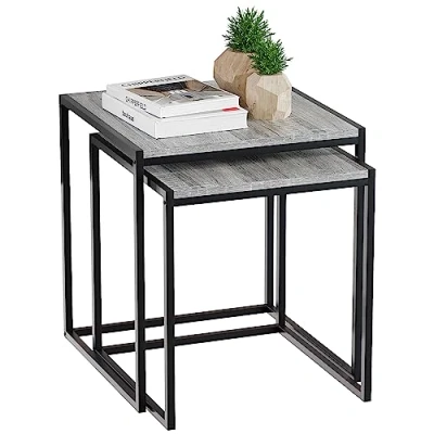 Imagen de Vida Designs Brooklyn Nido de mesas, Hierro, Gray, Nest of 2 Tables, Unidades
