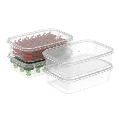 Imagen de Cetomo 4 recipientes de almacenamiento alimentos, aptos para microondas, congelador y lavavajillas, cajas almuerzo, contenedores organizadores refrigerador con tapa