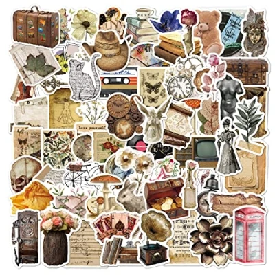 Imagen de Kaderas Retro Vintage Pegatinas 100 Uds, Aesthetic Vinilo Stickers para Scrapbooking Maleta Decorativo