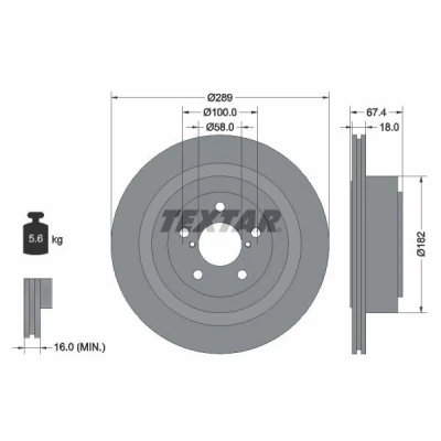 Imagen de TEXTAR PRO 92173603 Disco de freno 289 18 05/07 100 ventilación interna revestido sin perno sujeción rueda, buje rueda