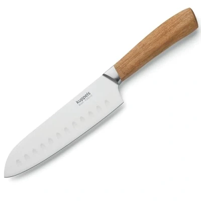Imagen de Kuppels Wood Santoku cuchillo con hoja de 17 cm largo, extremadamente afilado y cortado, mango madera acacia, inoxidable pulido, tipo japonés, cortadora