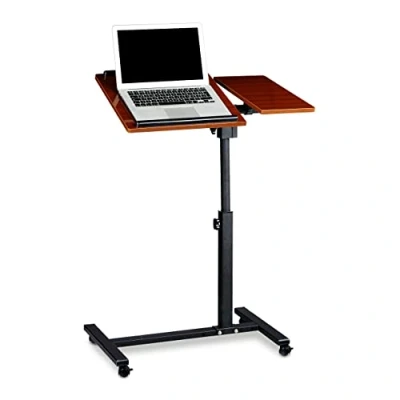 Imagen de Relaxdays Mesa para portatiles con Altura Ajustable, Madera (MDF) y Metal (Acero), 95 x 60 40 cm, 4 Ruedas Frenos, 2 Tacos Antideslizantes en la Superficie, Color Caoba (Rojo)