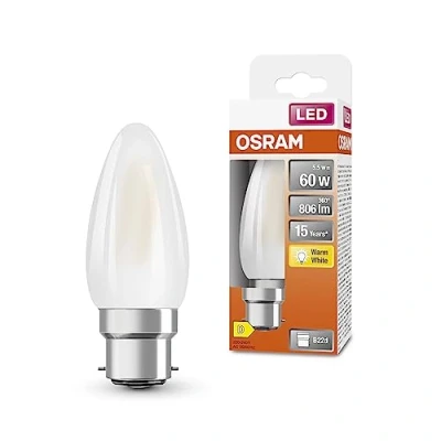 Imagen de OSRAM Lámpara LED B60 de Star para base B22D, forma vela, vidrio mate, 806 lúmenes, blanco cálido (2700k), reemplazo bombillas convencionales 60W, no dimmables, 1 paquete