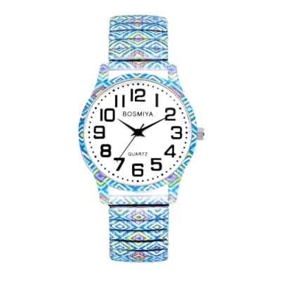 Imagen de JewelryWe Reloj Elástico Cuarzo Analógico: Boho para Mujer Números Grandes Claro Fácil Lectura Correa Impresa de Llevar Ocio Deporte Negocios Regalo