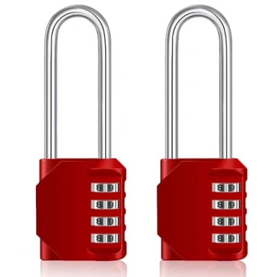 Imagen de ZHEGE Candado Largo, Taquilla 4 Digitos para Gimnasio, Almacenamiento, Combinacion Exterior Puerta, Cobertizo, Valla, Garaje, Contenedor (2 Piezas, Rojo)