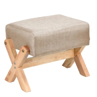 Imagen de HWSWSH Reposapiés de Madera Sofa Alto 30cm Otomana Pequeño Tela Algodón y Lino con Asiento Acolchado Patas Caucho Pedales X Leg, Carga 100kg