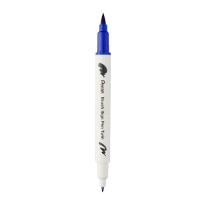 Imagen de Pentel SESW30C T103E Brush Sign Pen Bolígrafo de punta fibra doble con dos puntas escritura flexibles, tinta a base agua, azul, paquete 1