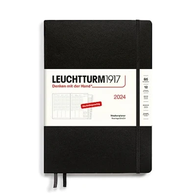 Imagen de LEUCHTTURM1917 Planificador semanal Composition (B5) 2024 367853, con cuaderno adicional para direcciones y aniversarios, negro, alemán, 12 meses