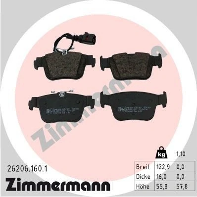 Imagen de ZIMMERMANN 26206.160.1 Juego de pastillas freno con contacto avisador desgaste Foto correspondiente a la entrega CUPRA: Formentor SUV