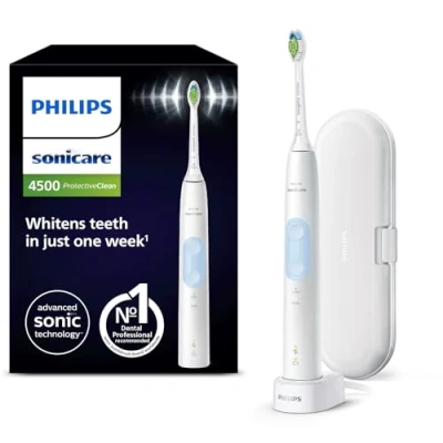 Imagen de Philips Sonicare ProtectiveClean 4500 cepillo dental eléctrico, sónico con 2 modos de cepillado (Limpieza y Blanqueamiento), sensor presión, blanco, modelo HX6839/28