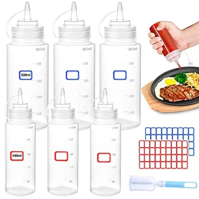 Imagen de YIYICO Biberon Salsas Biberones Cocina Squeeze Bottle 240ml/500ml 6pcs Botella de Salsa con Tapa Sin BPA para Condimentos Tomate Mostaza Mayonesa Aceite Oliva