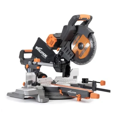 Imagen de Evolution R255SMS DB Li Sierra ingletadora doble bisel inalámbrica con motor sin escobillas, batería, hoja multimaterial para madera, metal y plástico, batería cargador no incluidos, 255 mm