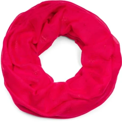 Imagen de styleBREAKER Bufanda Bucle Señoras con Purpurina Estampado Copo de Nieve, Suave Tubular Unicolor, Chal 01017064, color:Rojo