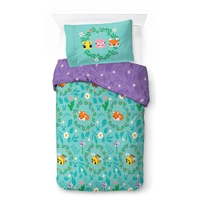 Imagen de Jay Franco Juego de Cama Minecraft con Funda edredón Infantil Individual Flores algodón Afelpado Incluye una Almohada 50 x 70 cm