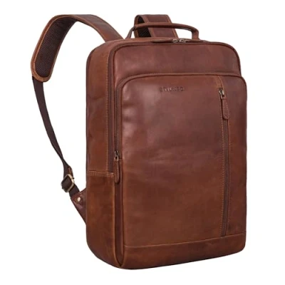 Imagen de STILORD &#039;Konrad&#039; mochila de cuero negocios hombres y mujeres trabajo elegante para portátil 15,6 pulgadas hombro uni mochila, Color:cognac marrón