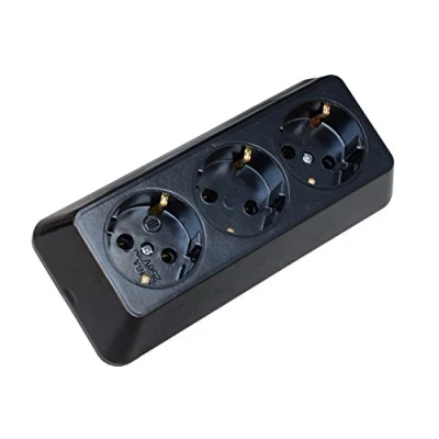 Imagen de Regleta de 3 enchufes, fabricada en la UE, con sin cable, color negro