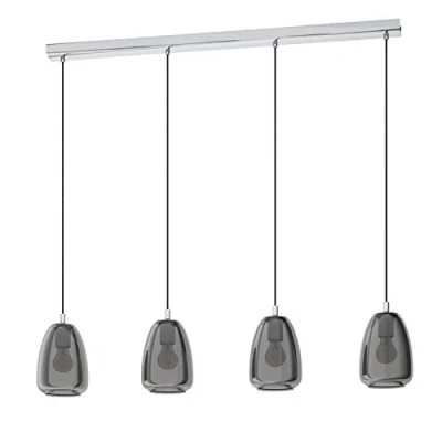 Imagen de Eglo lámpara colgante Alobrase, luminaria de techo 4 luces para mesa comedor, luz pendiente metal en cromo y cristal vaporizado negro transparente, candil E27, 108 cm