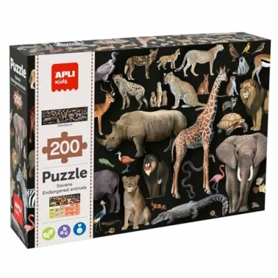 Imagen de APLI Kids 19697 Puzzle educativo de Animales amenazados, modelo Sabana, 200 piezas tamaño 6 x 3 cm