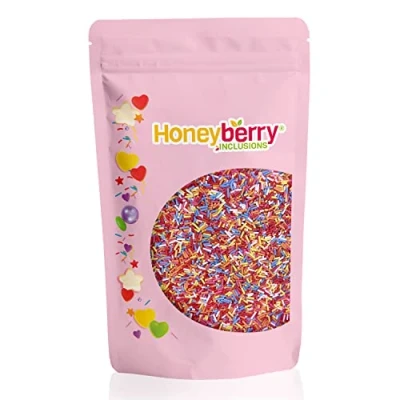 Imagen de HONEYBERRY INCLUSIONS Pequeñas hebras de azúcar 6 colores, 200 g, fideos comestibles primera calidad para hornear, decoraciones cupcakes y pasteles, helados, postres glaseados