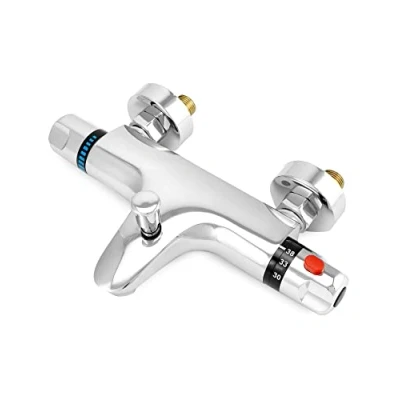 Imagen de QWORK grifo ducha termostatico, salida de válvula G1/2 &quot;, izquierda caliente derecha fría, mezclador latón, control temperatura constante para baño