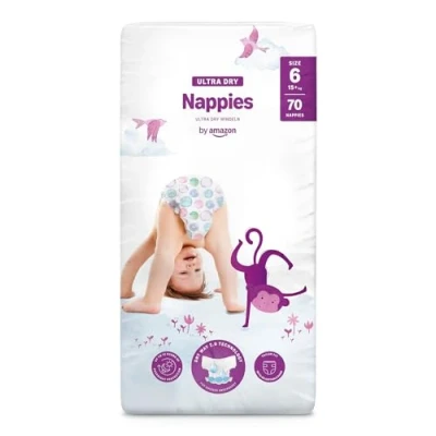 Imagen de Marca Amazon Mama Bear Pañales ultra secos, Talla 6 (15+ kg), Con canales, Bianco, 70 Unidad (Paquete de 1) Nueva versión