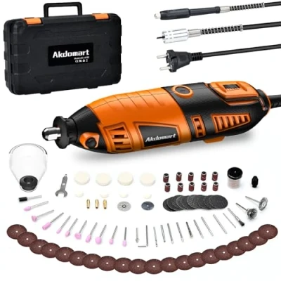 Imagen de Akdomart Multiherramienta, 200W mini amoladora eléctrica, Herramienta Rotativa con 135 accesorios, 6 velocidades ajustables, 8000 35000 rpm, para grabar, taladrar, cortar, esmerilar