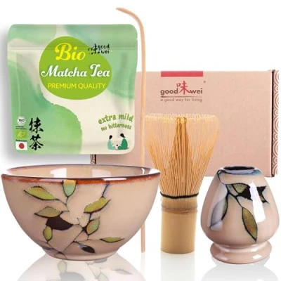 Imagen de Goodwei Juego de Matcha 30g Té Biológico Japonés, Cuenco Ceremonial, Batidor y Soporte