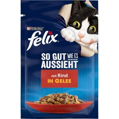 Imagen de FELIX Comida para gatos húmeda en gelatina, con Vacuno, 26 Unidades (26 x 85 g)