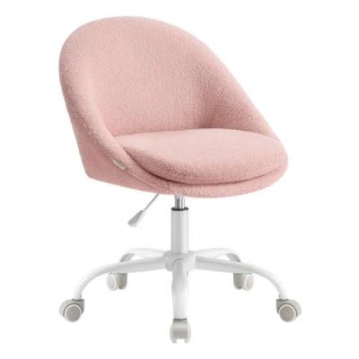 Imagen de SONGMICS Silla de Oficina en Casa, Giratoria Felpa, Escritorio, Acolchada con Espuma, Altura Ajustable, para Estudio, Dormitorio, Rosa Jalea OBG020R03
