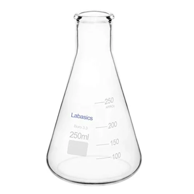 Imagen de Labasics Matraces Erlenmeyer en Boca Estrecha, Flask Matraz de Cristal Borosilicato con Borde Resistente 250ml